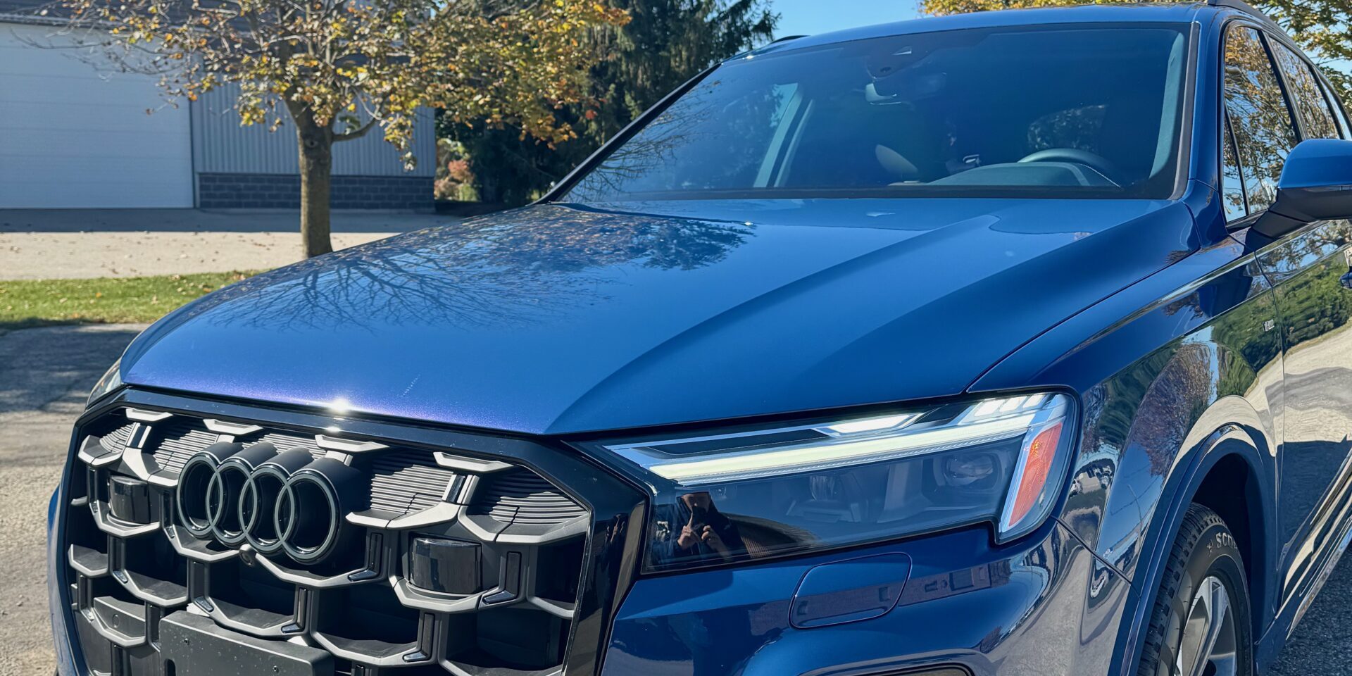 IMG_4737 Blue Audi Q7 with XPEL full front paint protection film at EEWaterloo Auto Detailing in Waterloo