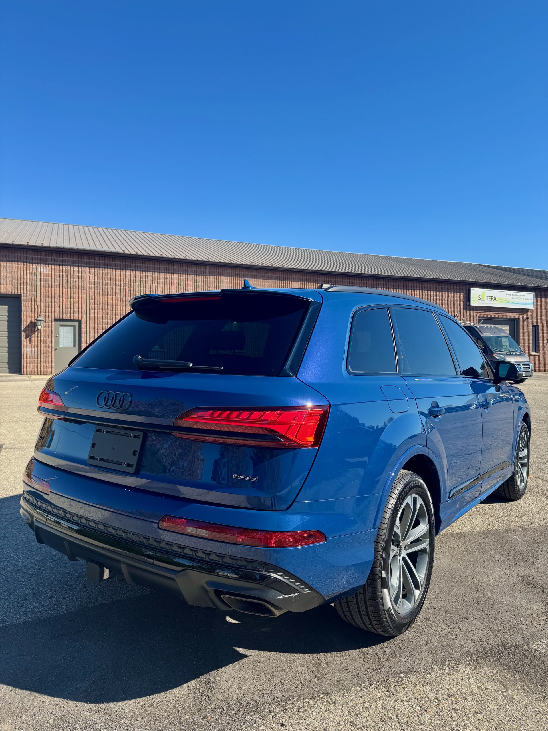 Rear three-quarter view of blue Audi Q7 after Gtechniq EXO ceramic coating